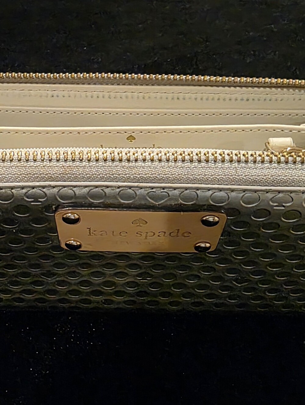 Kate Spade NY Yaletown Metallic Silver With cream Interior & Gold Zipper